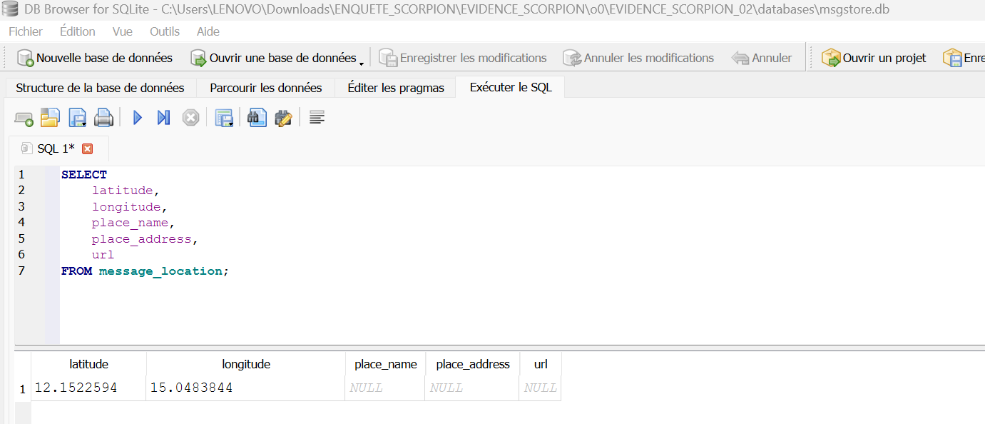 Table message_location GPS